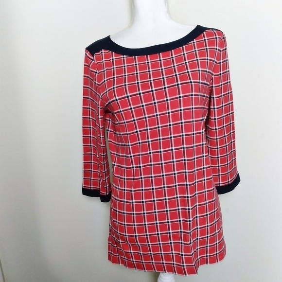 Tommy Hilfiger Plaid 3/4 Sleeve Top Size Medium - Picture 1 of 8